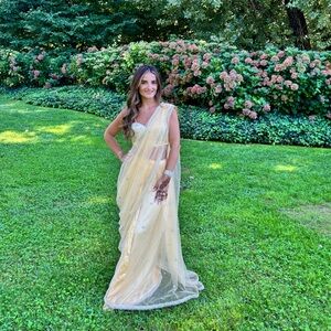 Yellow Embroidered Corset Style Saree